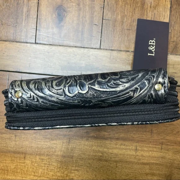 L&B Black & Gold tooled crossbody strap wallet - Picture 4 of 9